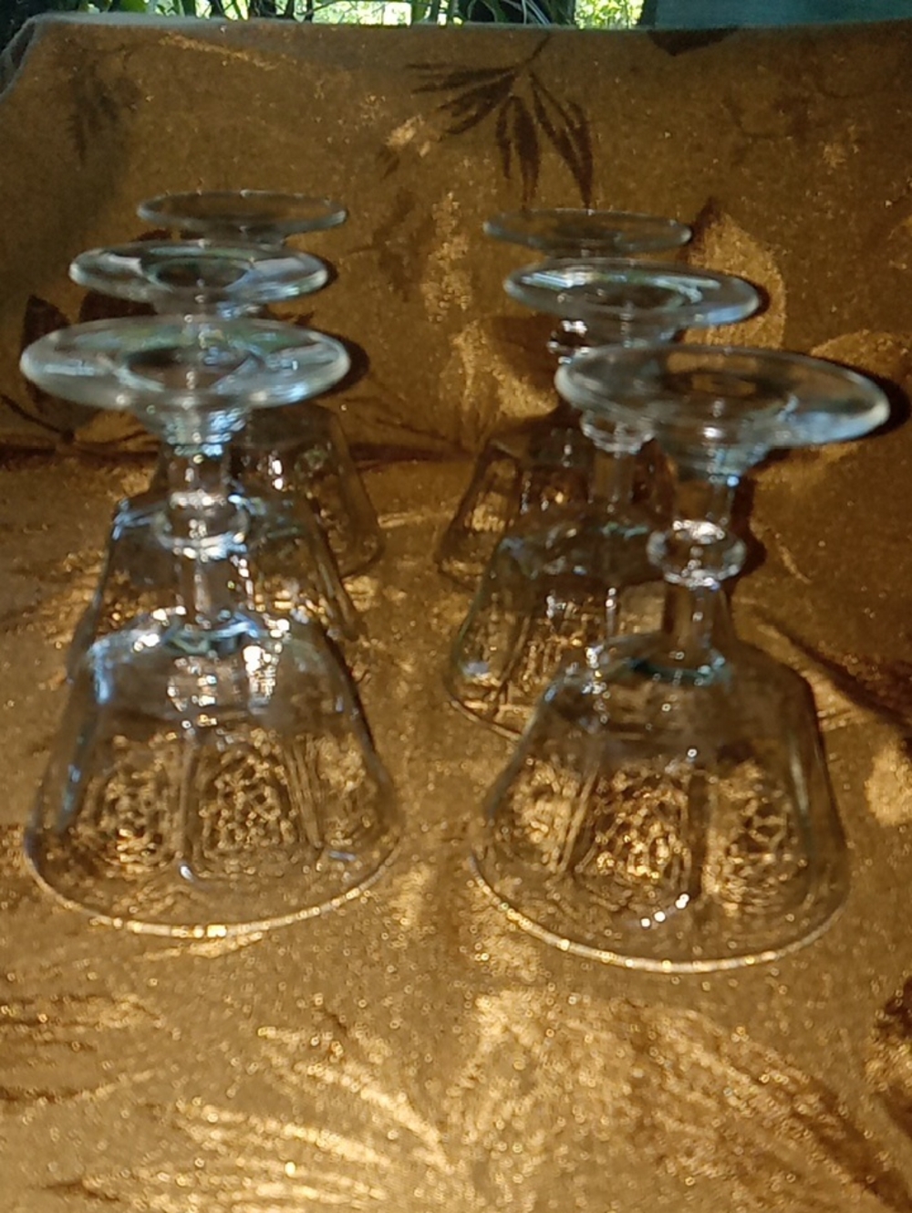 Set of 6, 8 Sided Clear ANCHOR HOCKING Glass Wine Goblets